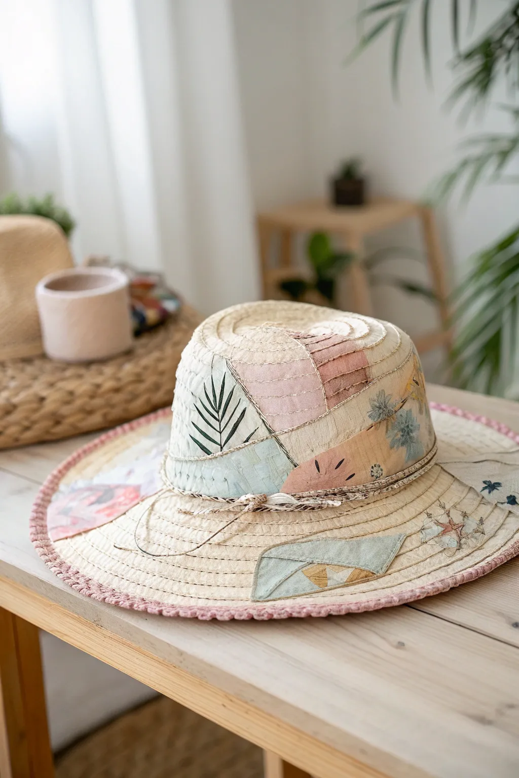 Discover the art of hat painting with a blend of colors and textures. A minimalist masterpiece with a boho twist.