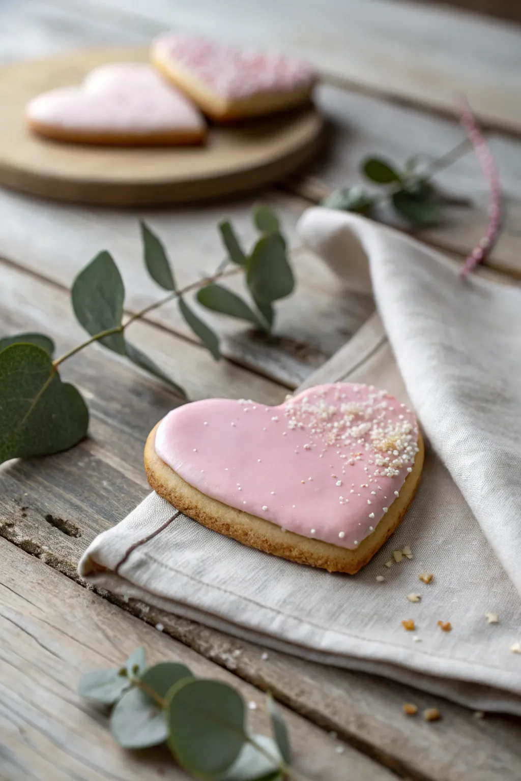 Add a touch of sparkle to your heart cookies with shimmering sanding sugar. Perfect for a minimalist yet glamorous treat!