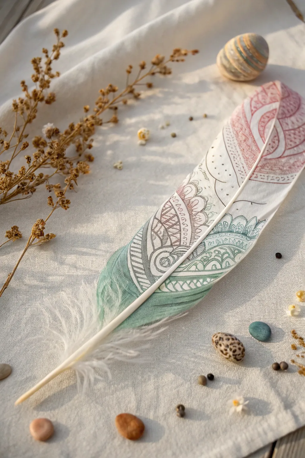 Embrace boho elegance with DIY painted feathers – a touch of artistry for your minimalist decor.