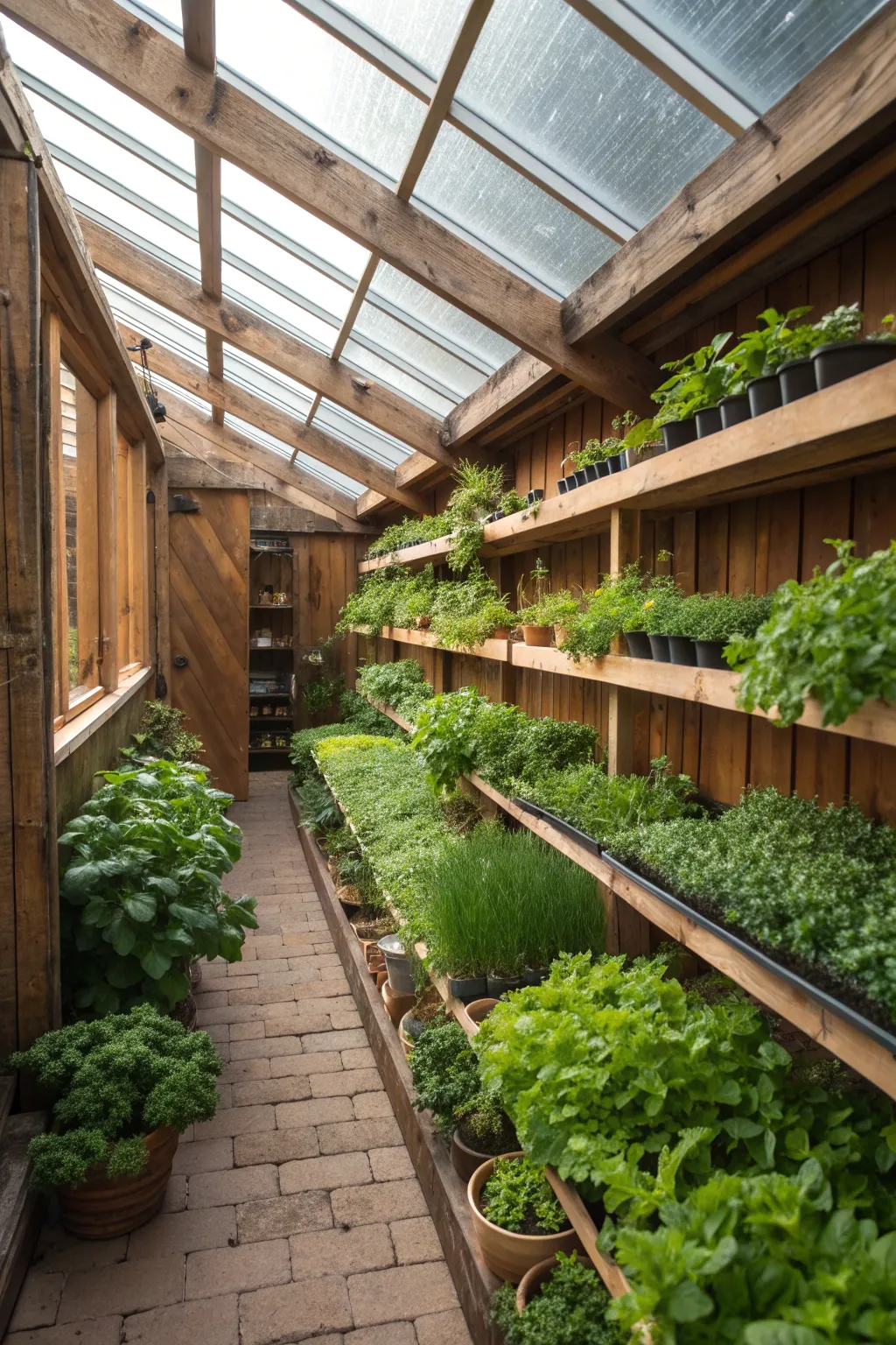 Transform your shed into a lush indoor greenhouse and enjoy fresh herbs all year round.