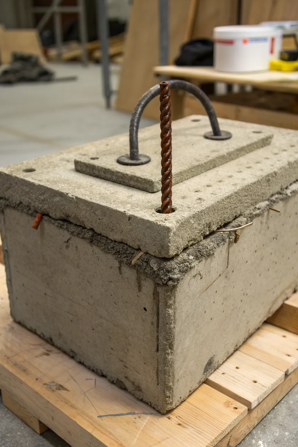 Crafted with strength: A robust concrete ballast box featuring a practical rebar loop for effortless maneuvering.