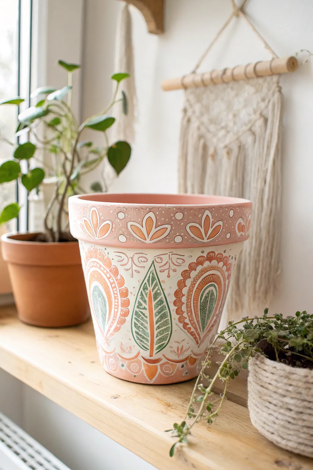 Hand-painted terracotta planter: A delightful blend of simplicity and artistry perfect for your mom's windowsill.