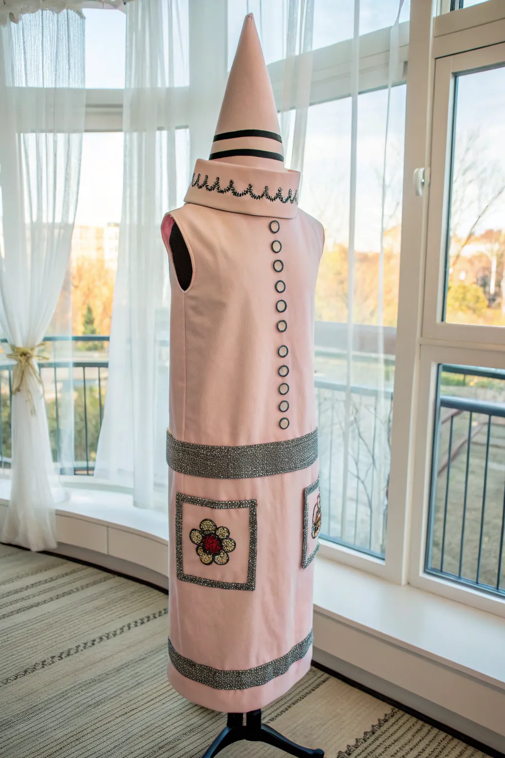 Discover playful elegance with a touch of whimsy in this interactive crayon costume!