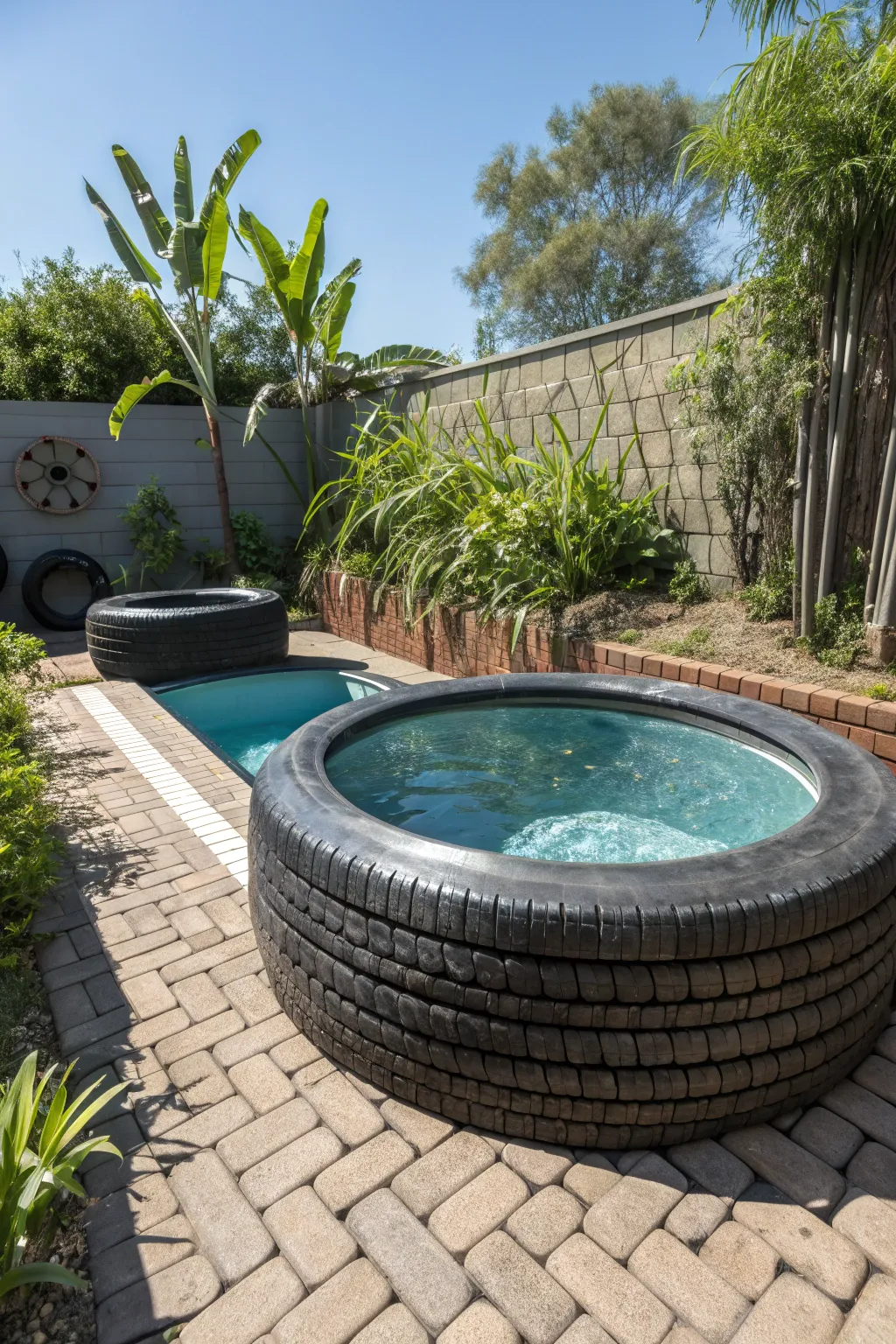 Dive into sustainability with a stylish recycled tire pool that transforms your backyard into an eco-friendly oasis.