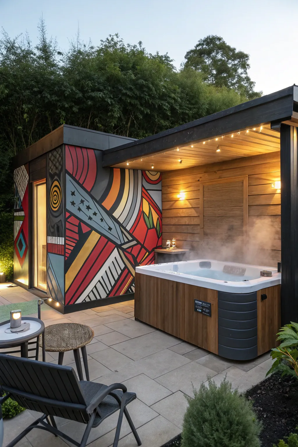 Transform your hot tub shed into a masterpiece of creativity and relaxation with a stunning mural that captivates every guest.