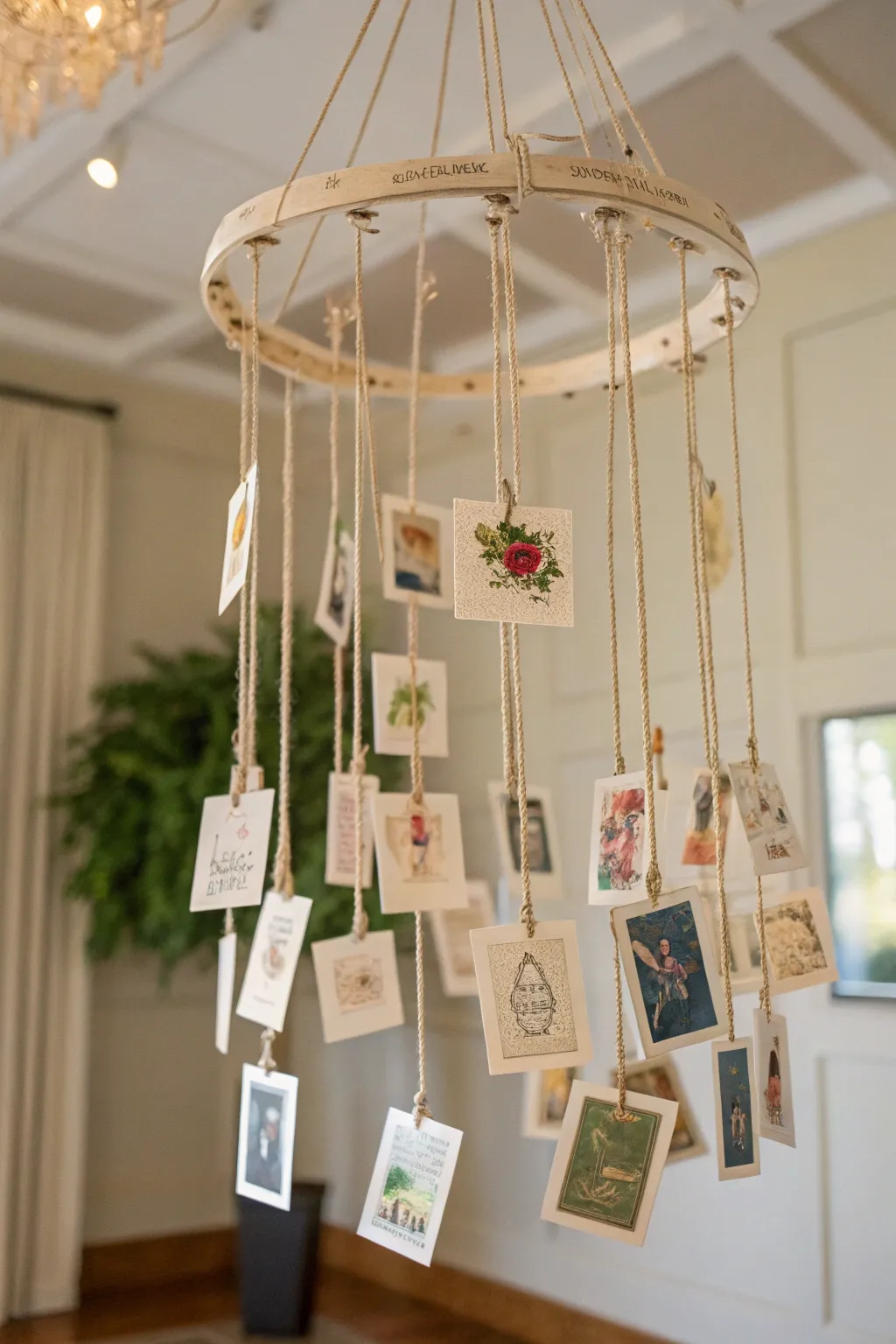 Elevate your space with a postcard chandelier that dances with creativity and elegance.