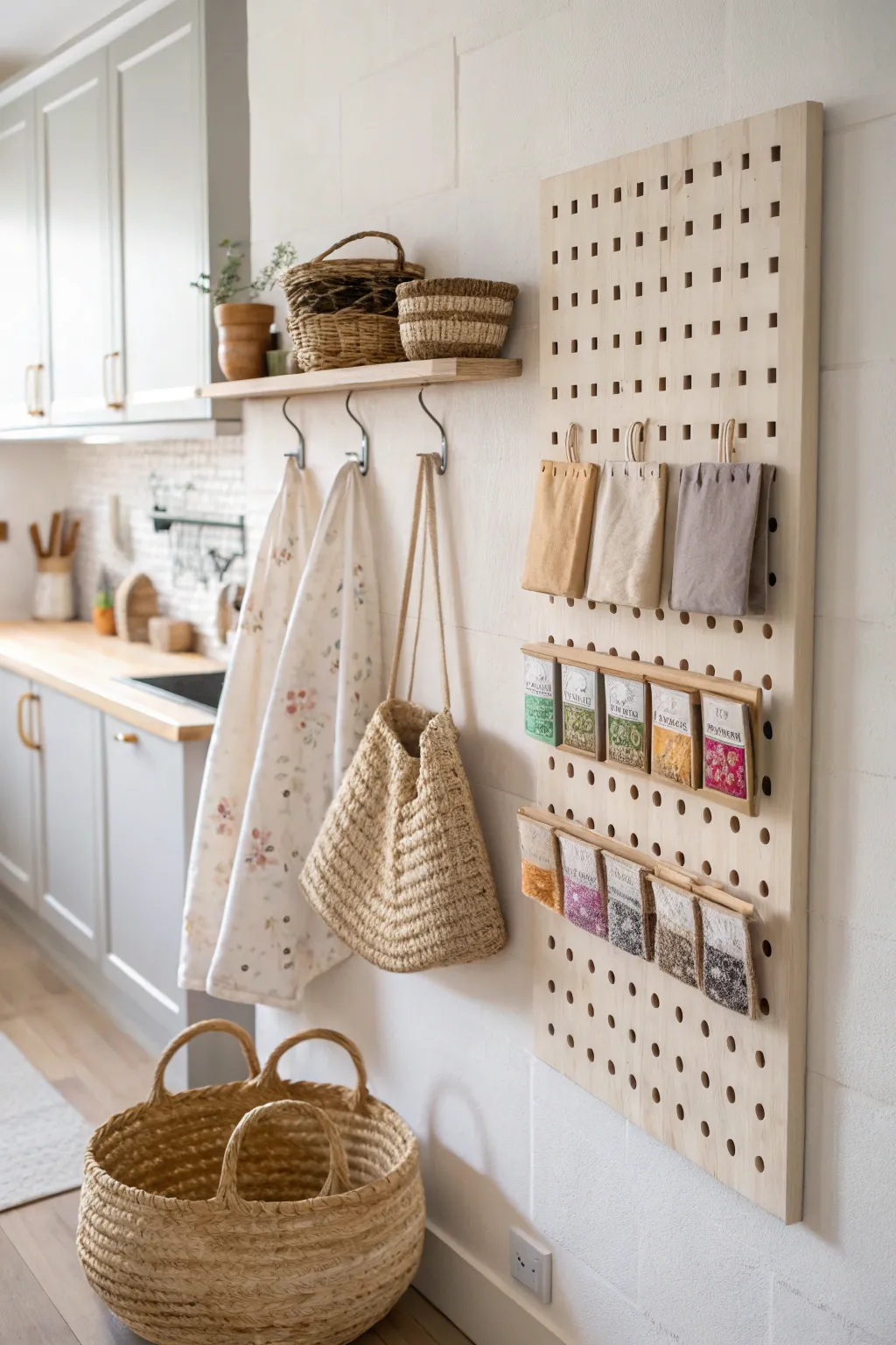 Transform your tea storage into a stylish display with a minimalist pegboard setup!