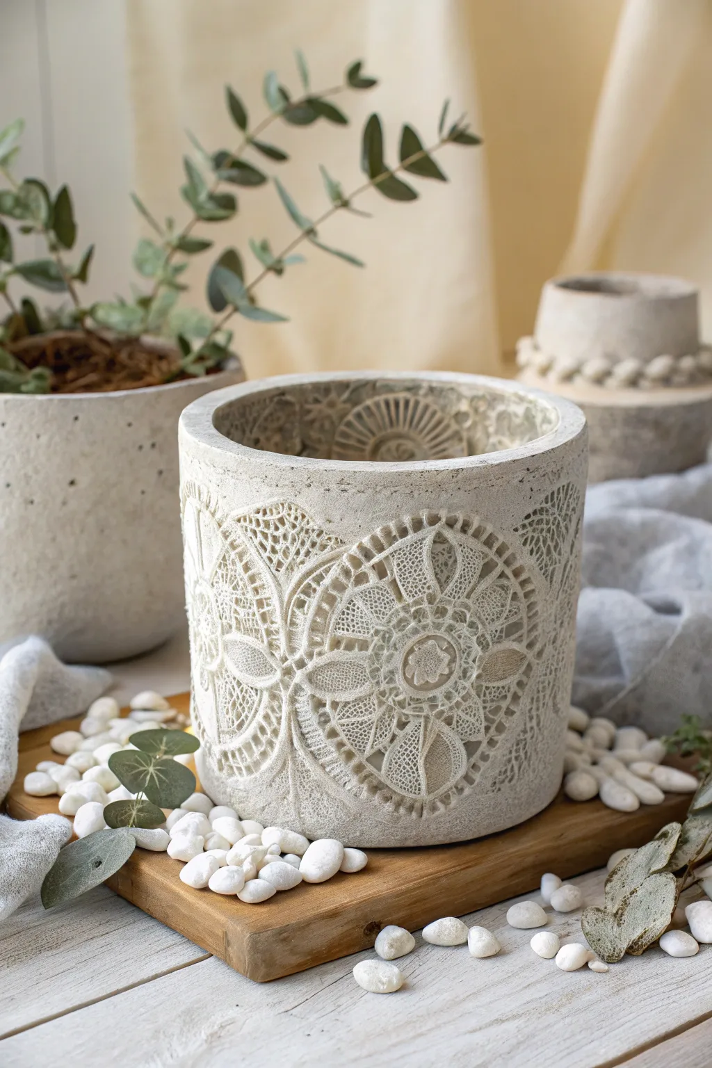 Elevate your garden with the elegance of lace-pressed hypertufa. Simplicity meets artistry.