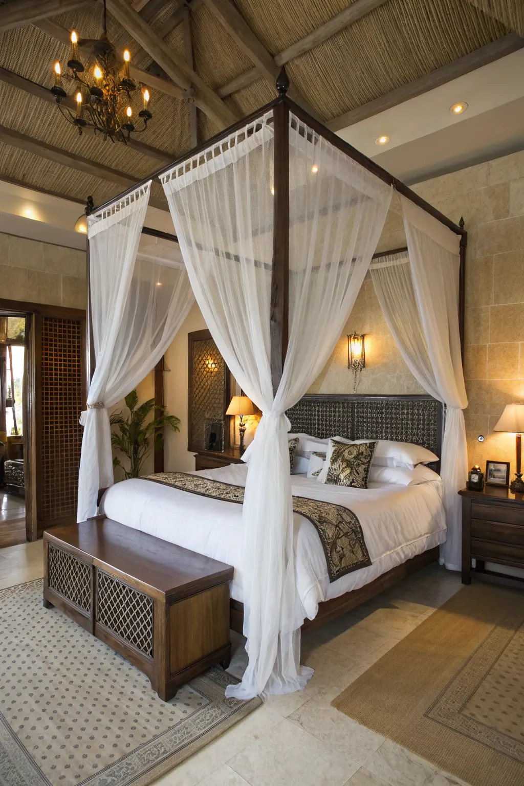 A canopy bed brings elegance and intimacy to large spaces.