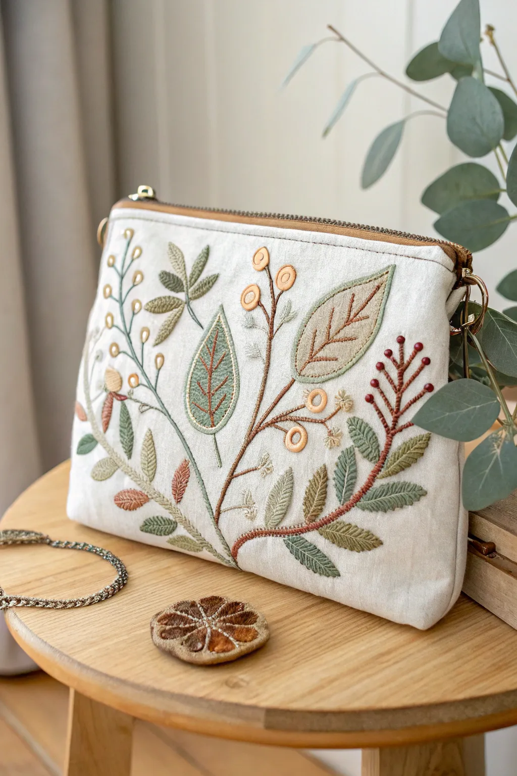 Embrace nature's elegance with this beautifully crafted leaf and branch embroidered purse, a perfect blend of minimalist charm and bohemian spirit.
