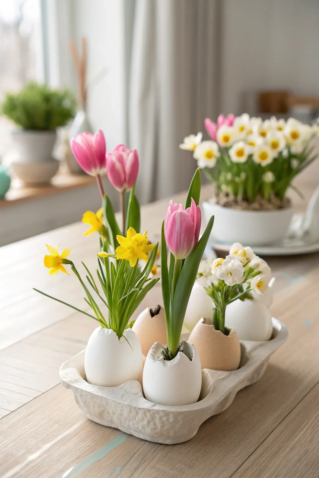Transform your space with the charming elegance of eggshell vases—where simplicity meets springtime beauty.