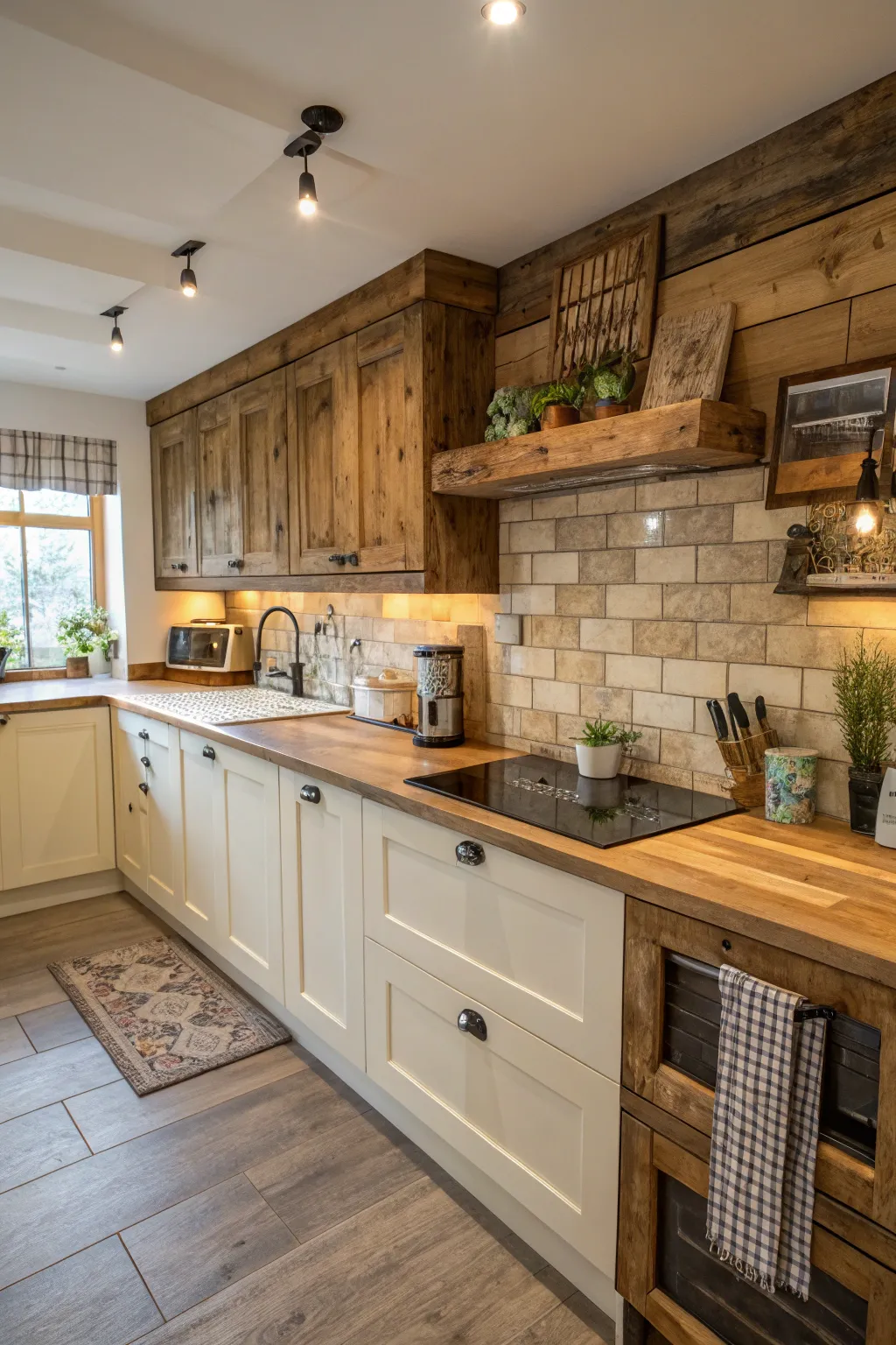 Reclaimed wood accents add warmth and history.