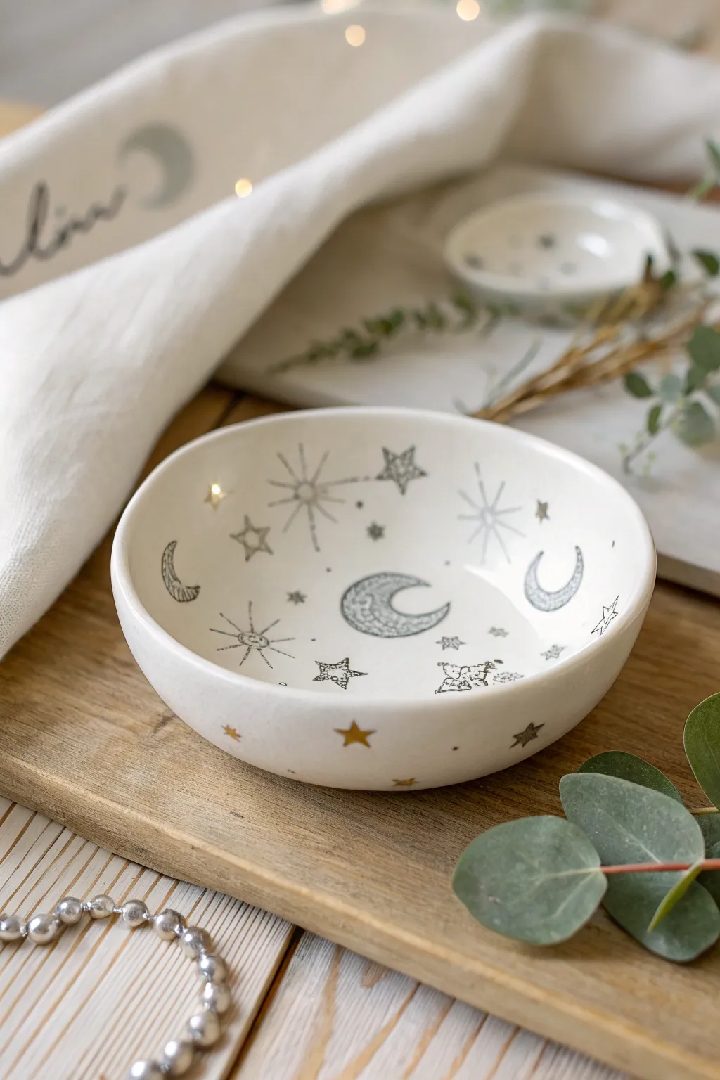 Capture the magic of the cosmos with this celestial jewelry dish, where elegance meets the night sky.