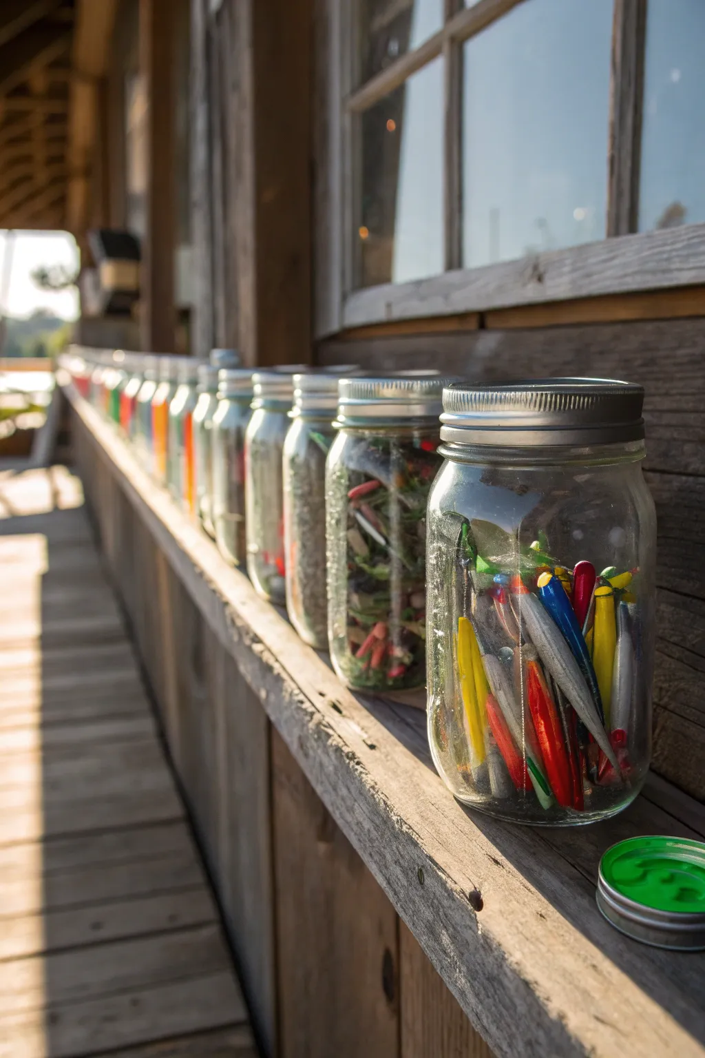 Transform your fishing gear storage with charming airtight canning jars—both practical and stylish.