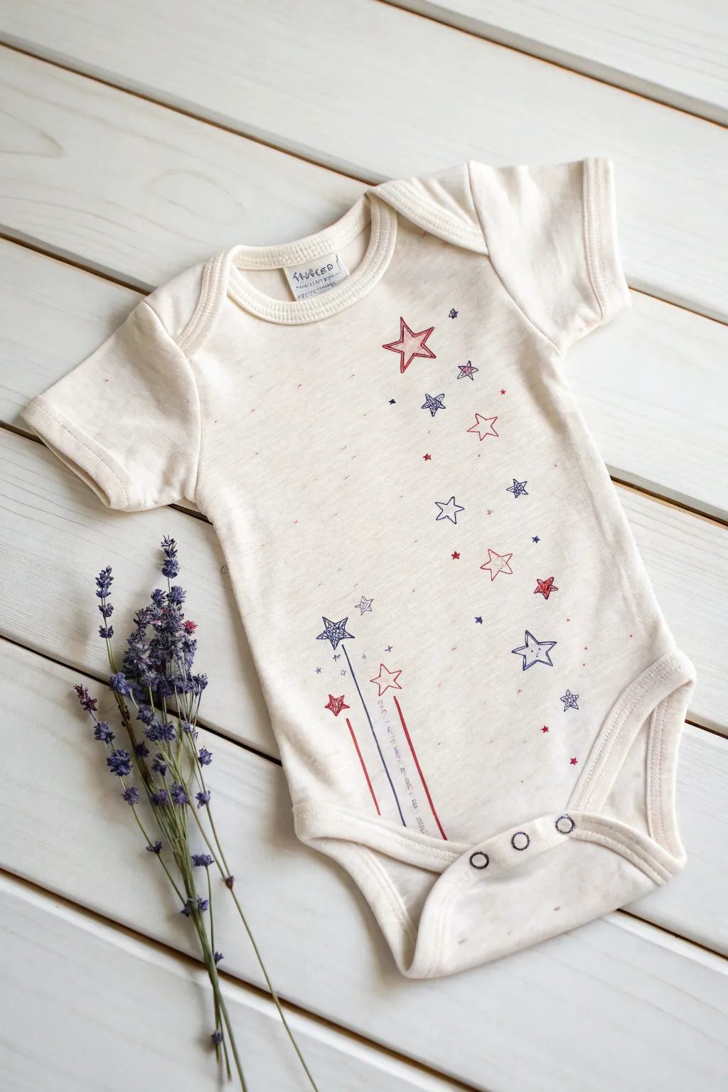 Announce your July arrival with this charming patriotic onesie, a perfect blend of simplicity and heartfelt excitement.