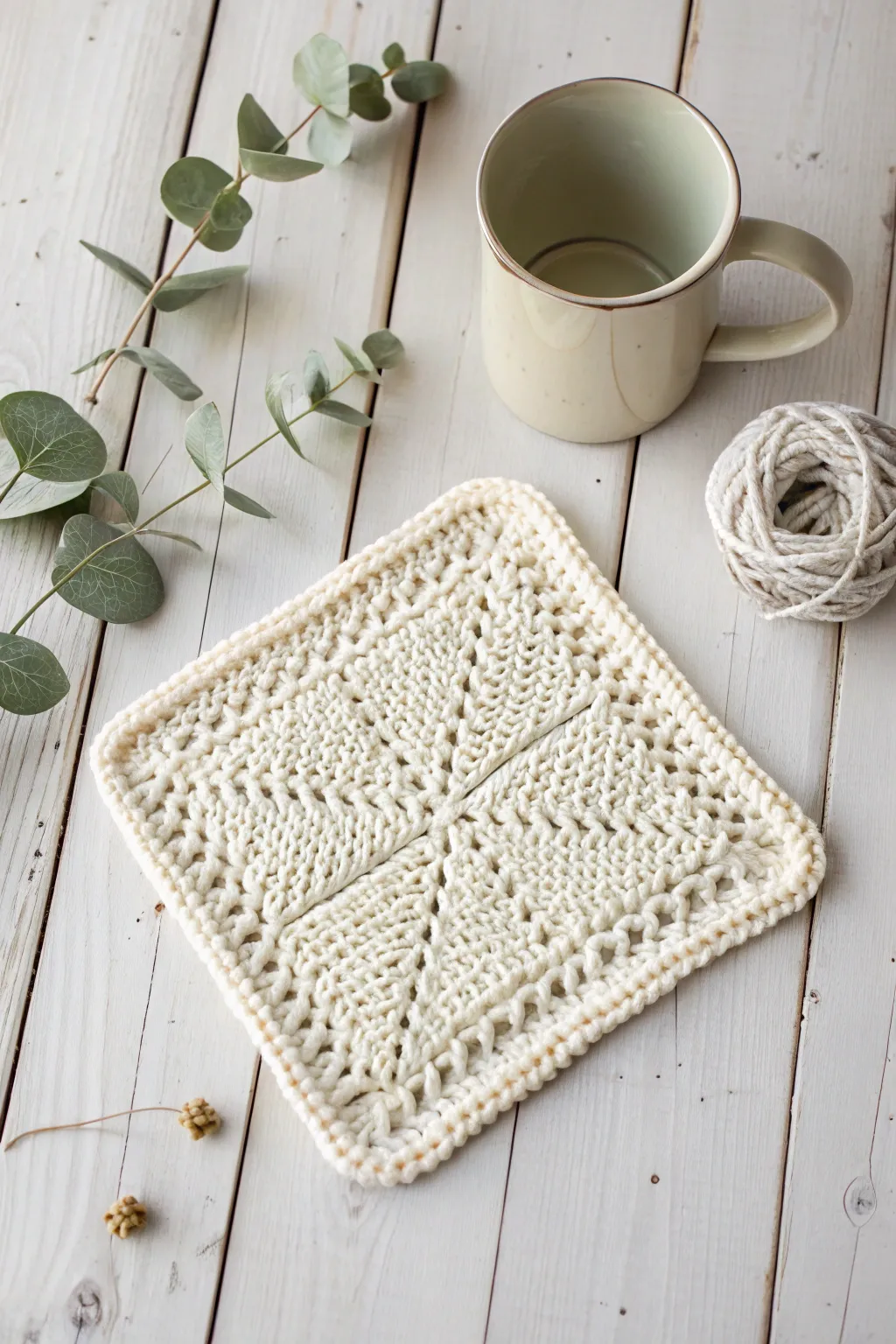 Crafting Together: A single knitted square, a piece of a cozy masterpiece in the making.