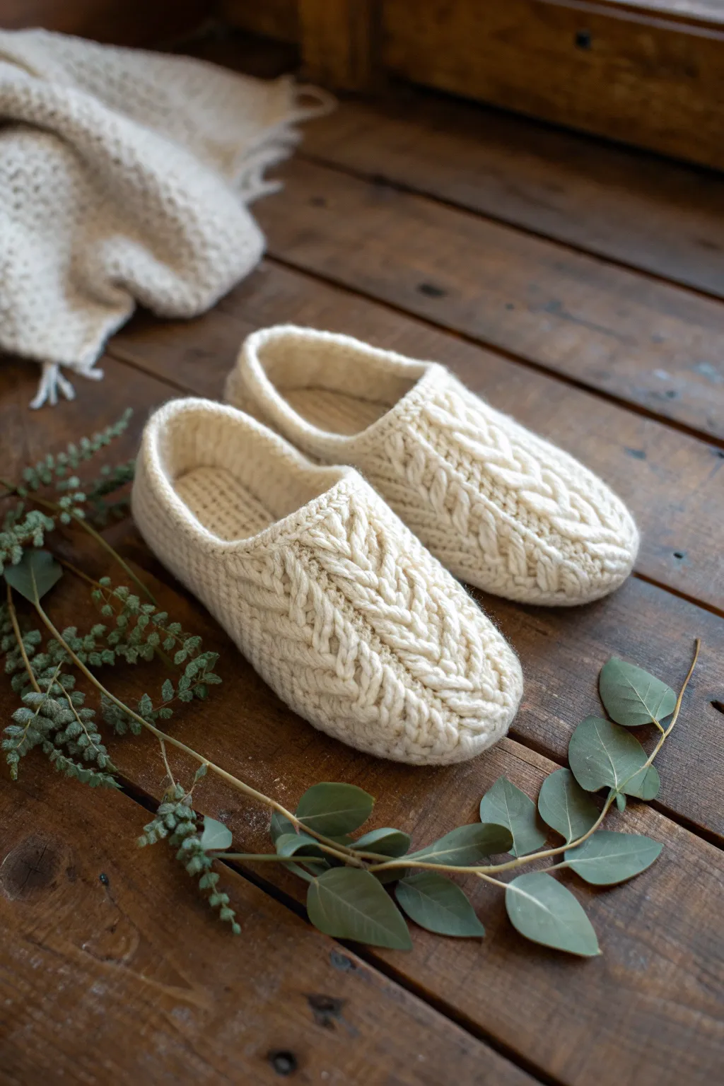 Step into comfort with these beautifully crafted knitted slippers, perfect for a cozy day at home.
