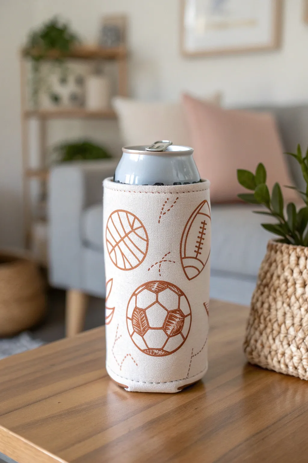 Elevate your game day style with this beautifully crafted sports-themed koozie.