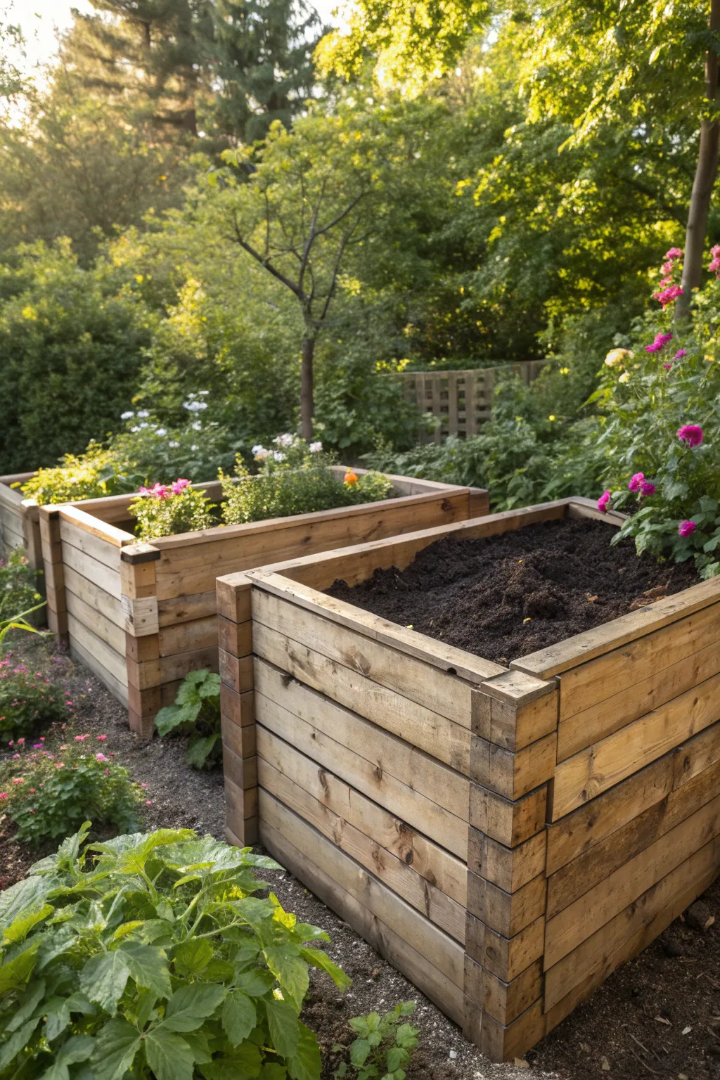 Elevate your garden's sustainability with a stylish timber composting corner.