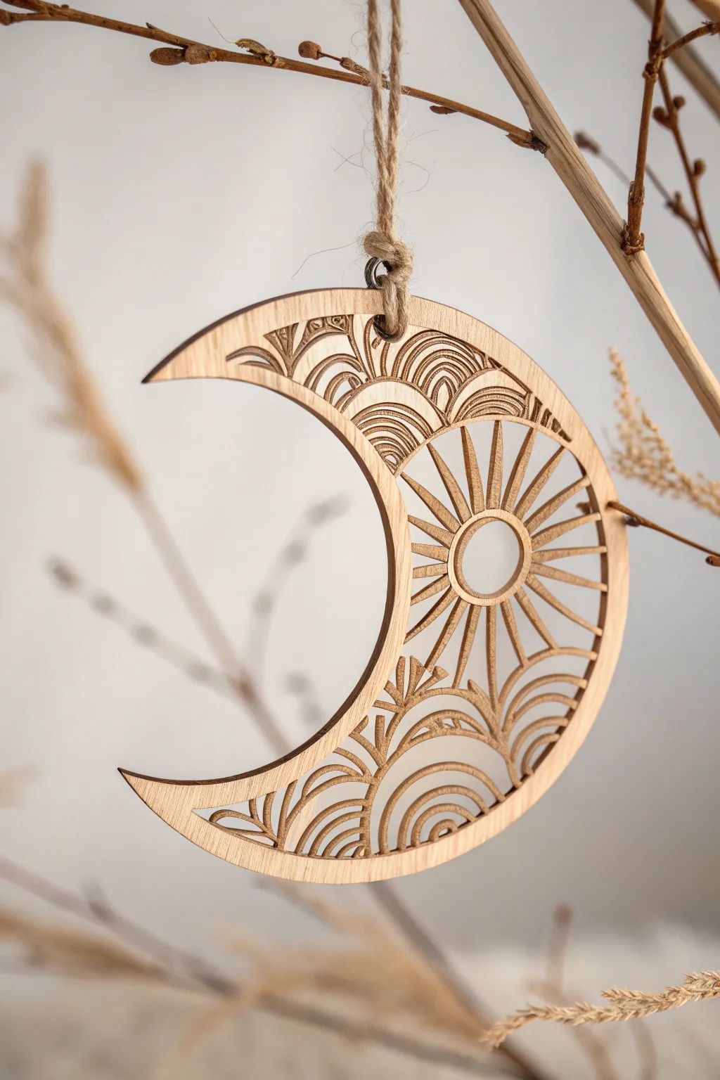 Capture the magic of the cosmos with this layered moon ornament, where simplicity meets celestial elegance.