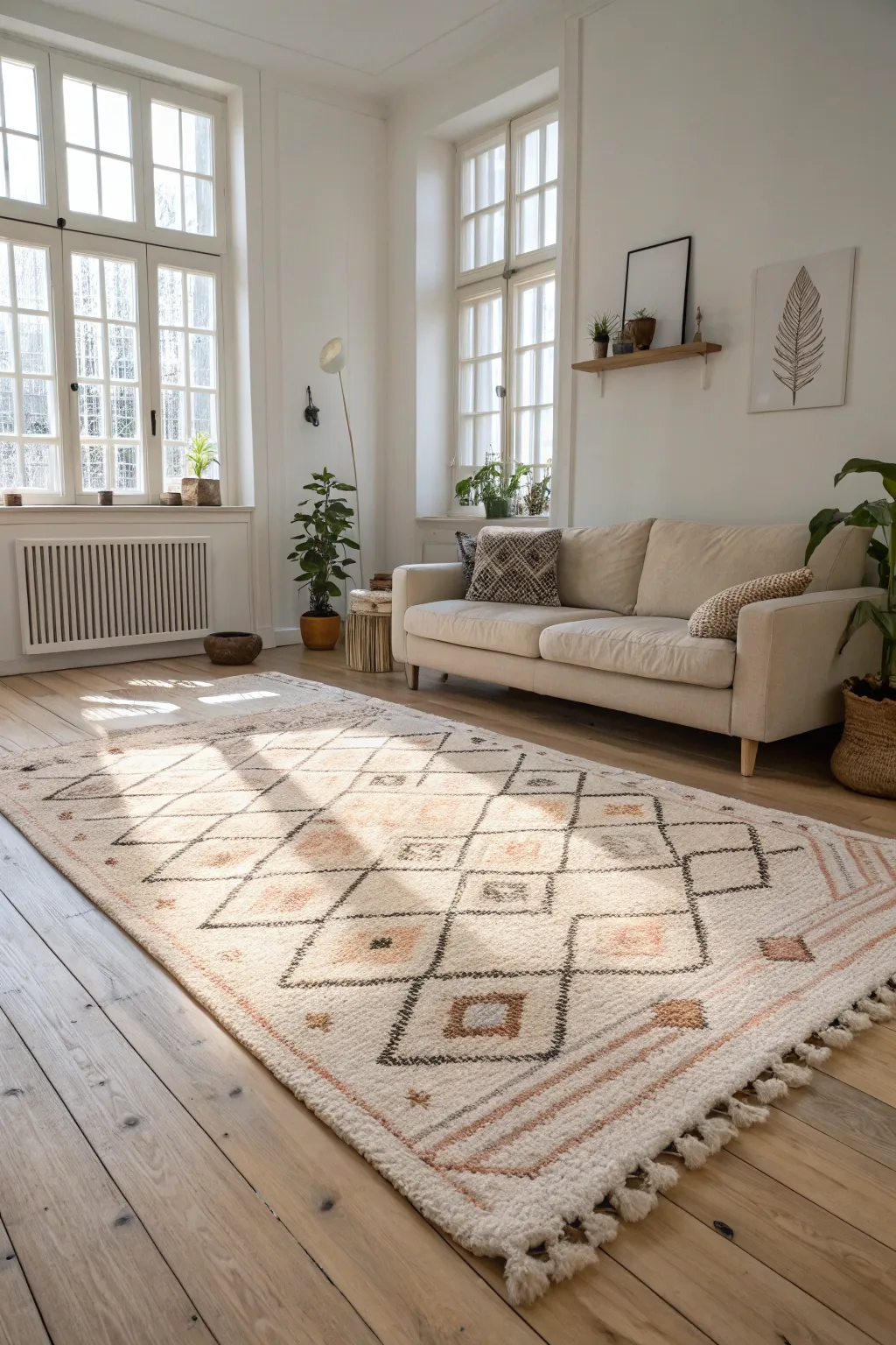 Transform your space with oversized elegance: a stunning latch hook rug that grounds and beautifies.
