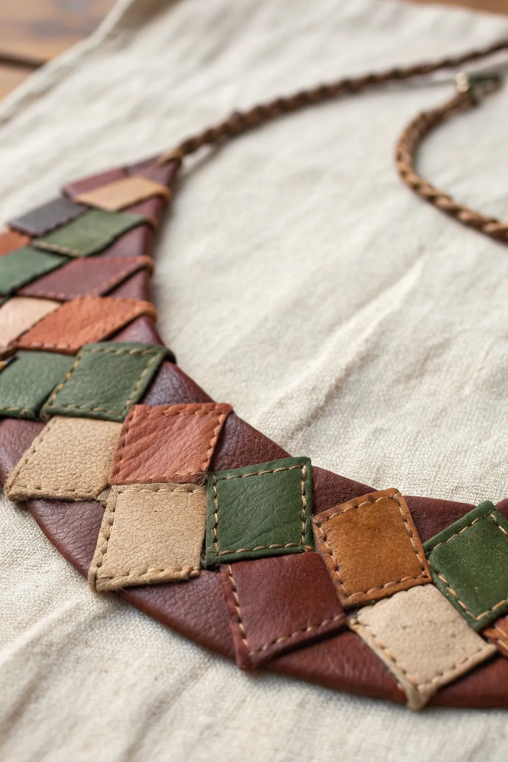 Discover the art of upcycled elegance with mosaic-style leather jewelry, where every piece tells a sustainable story.