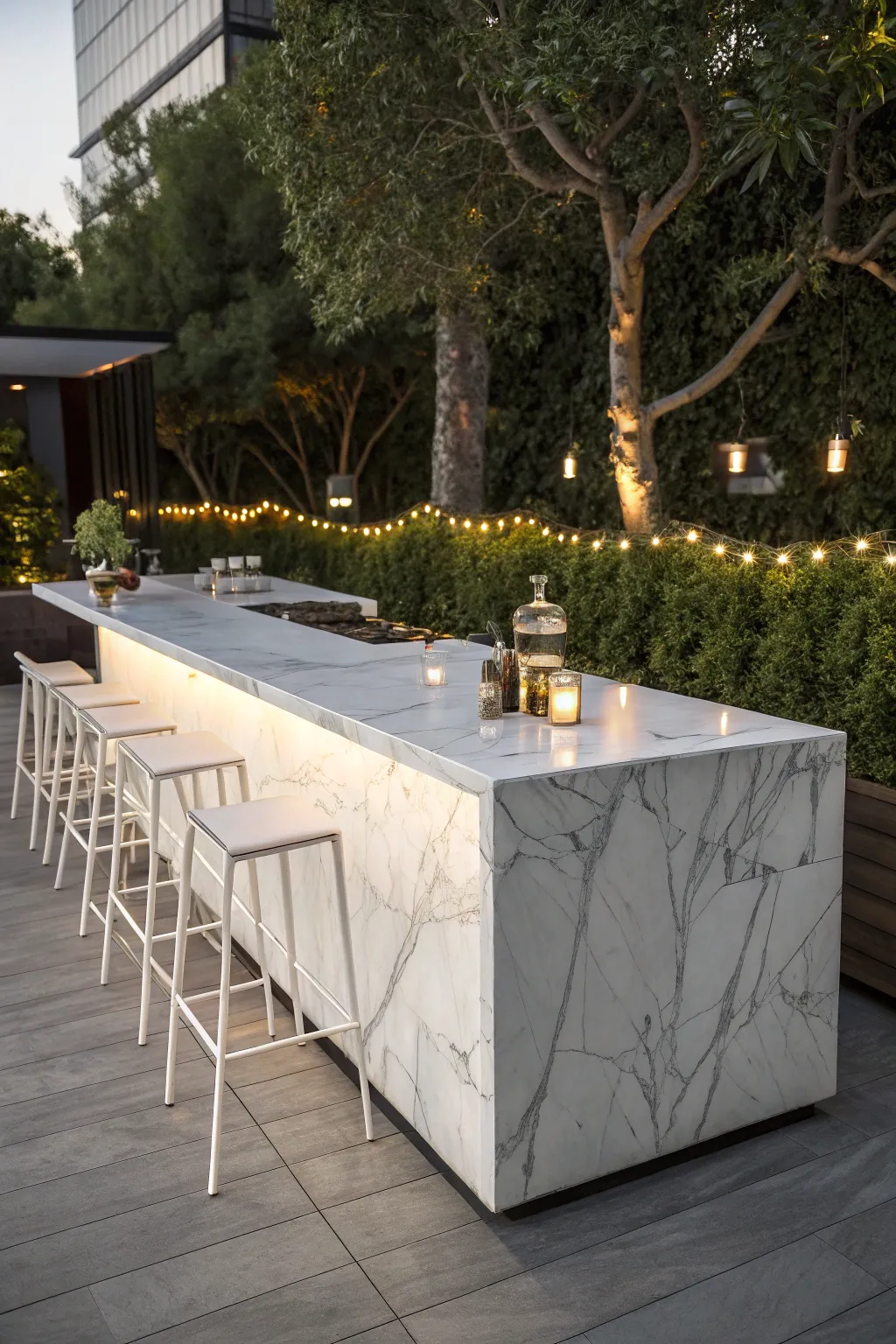 Transform your patio into the ultimate summer retreat with a stunning marble bar countertop.