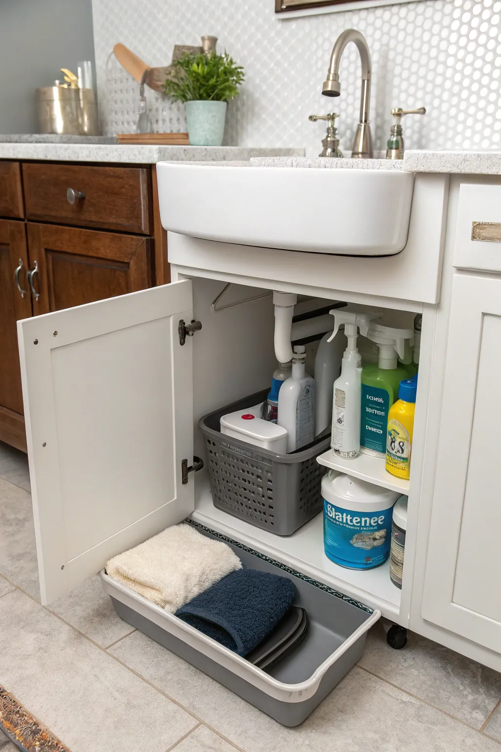A dedicated station keeps litter box maintenance organized and simple.