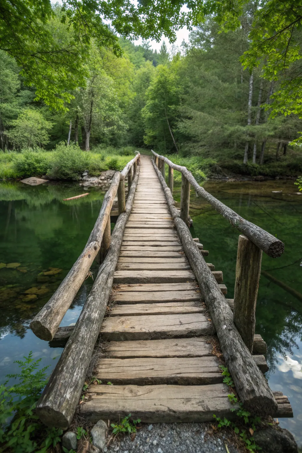 Step into history with a bridge that tells its own tale - crafted from reclaimed wood, where every plank whispers of the past.