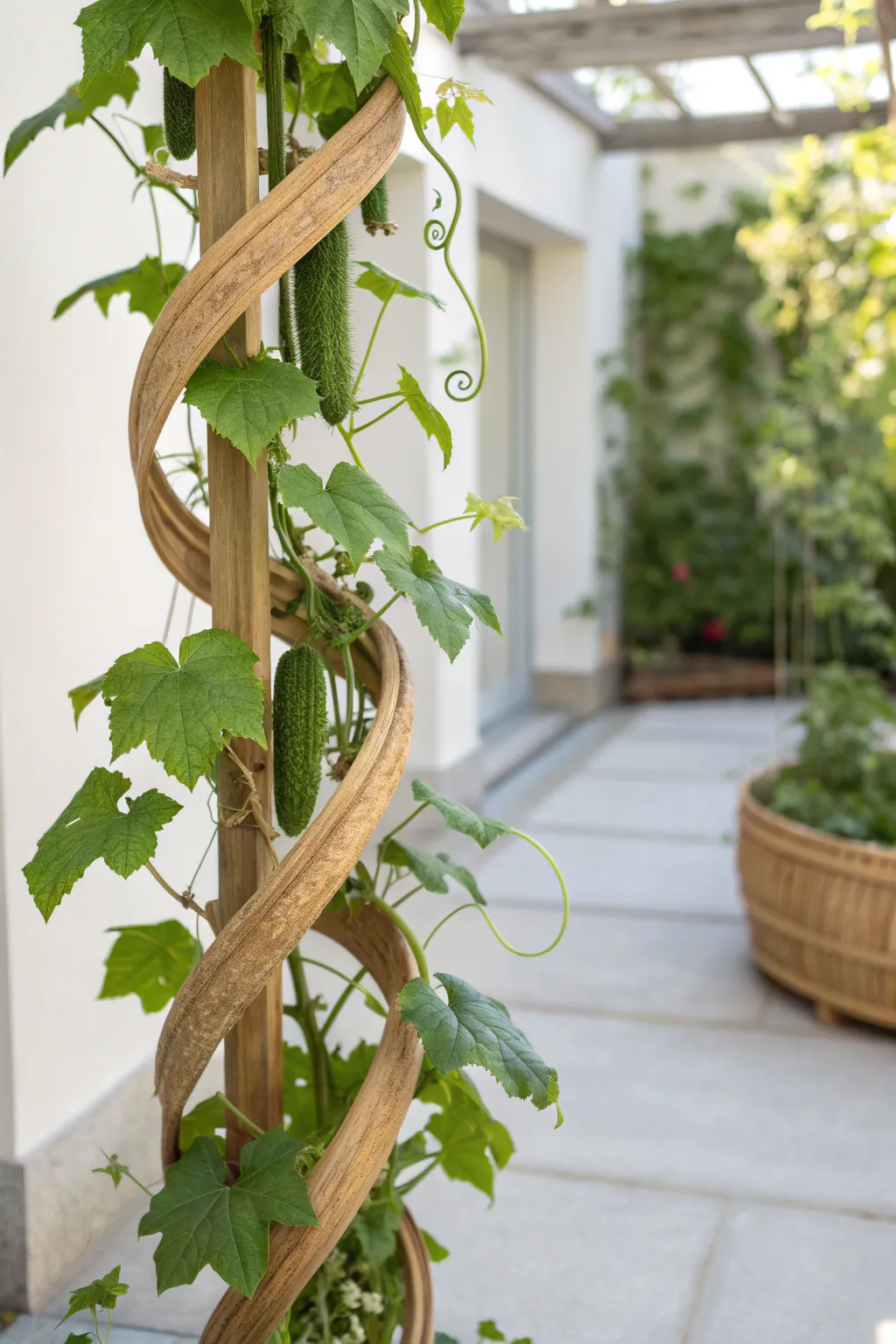 Elevate your garden with a stunning spiral trellis that combines artistry and nature for a truly captivating display.