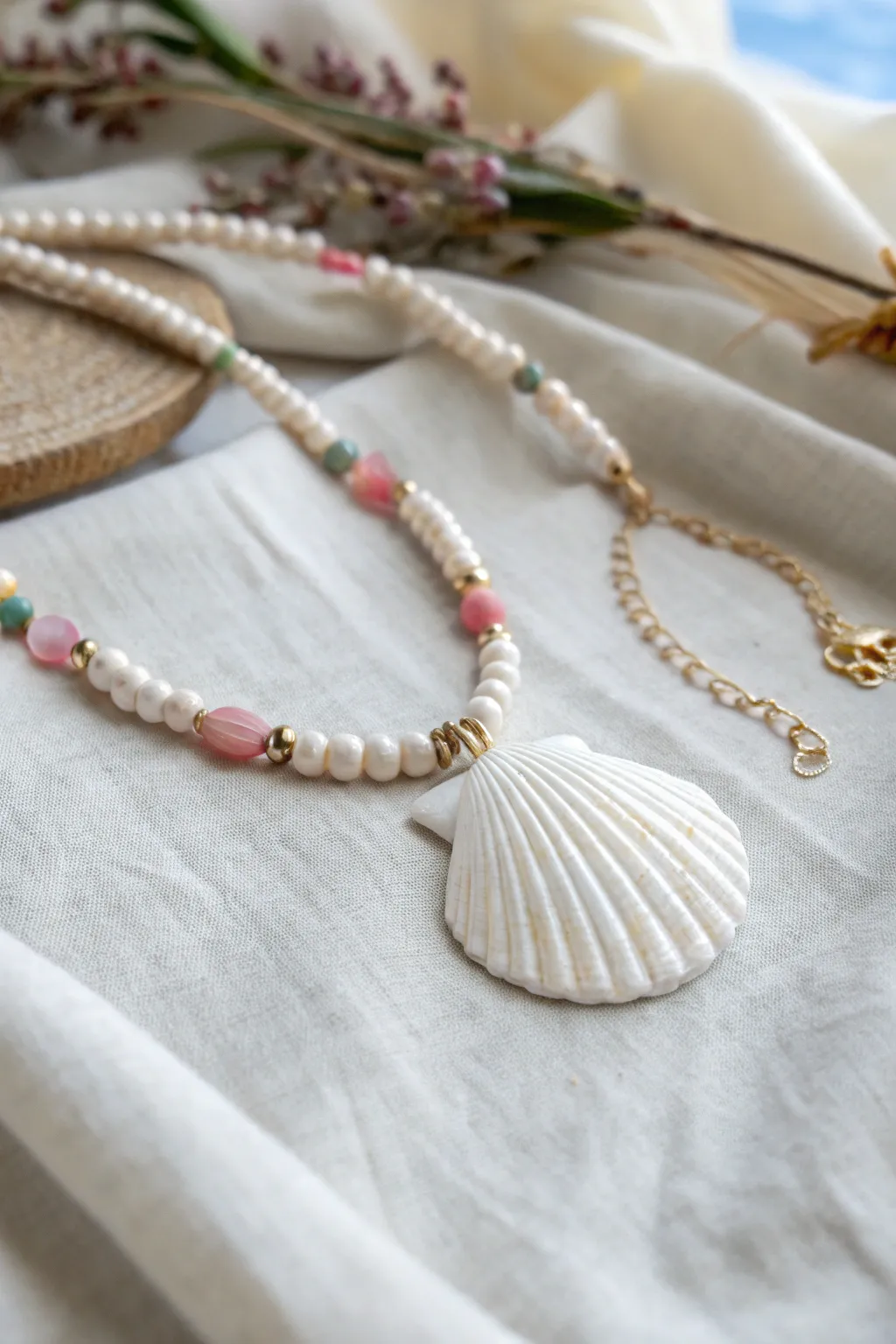 Carry a piece of the beach with you: a stunning seashell necklace crafted for simplicity and natural beauty.