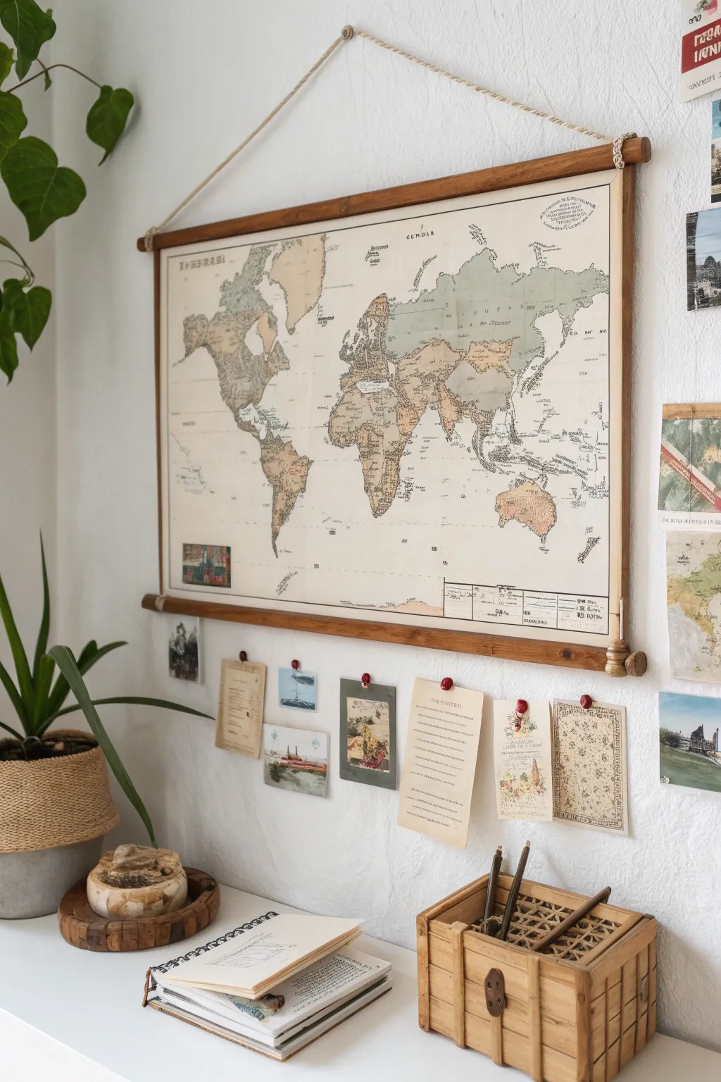 Embrace nostalgia and wanderlust with a vintage map bulletin board, a timeless piece of decor.