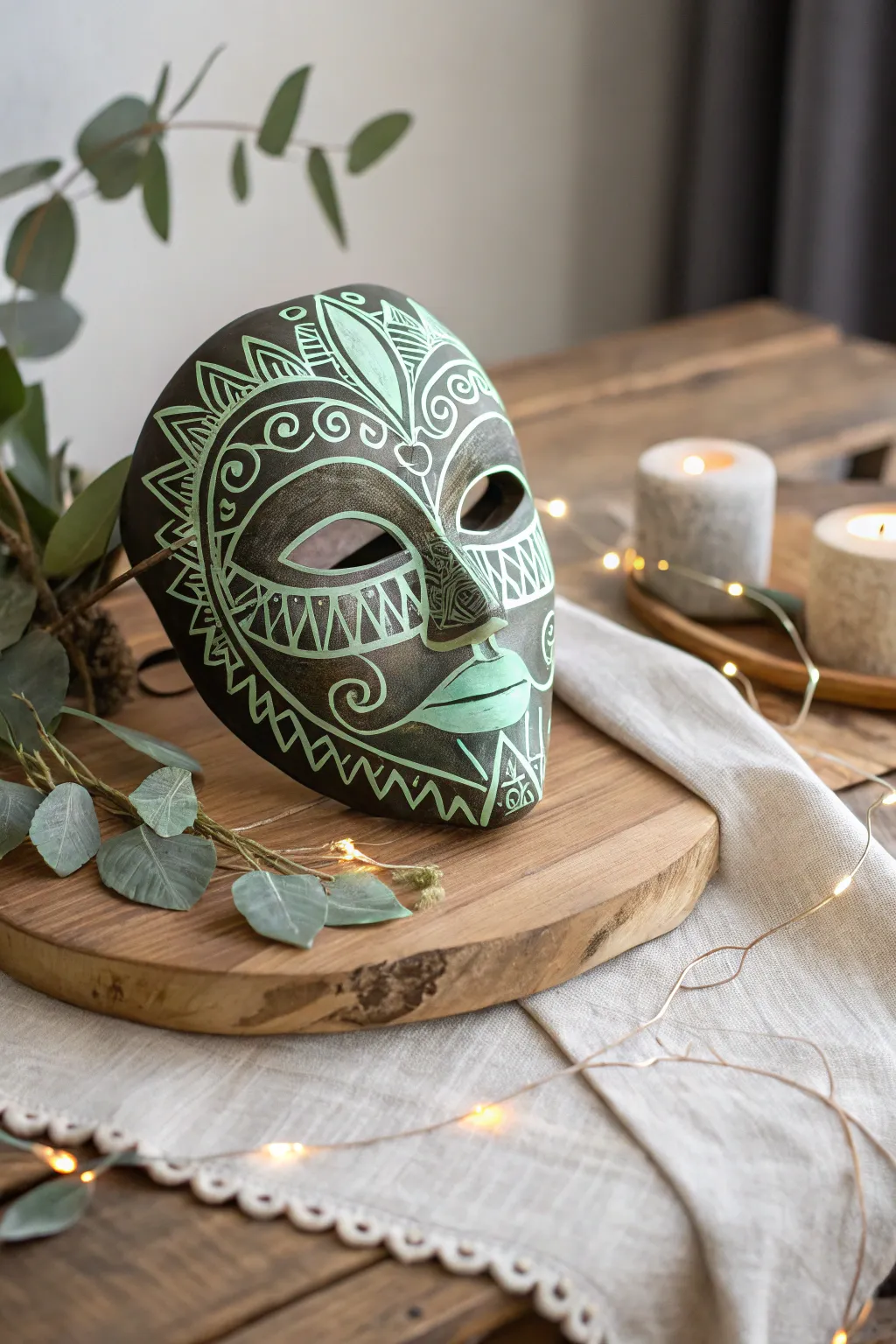 Illuminate your evening with a glow-in-the-dark mask that combines minimalist elegance with a Boho twist.