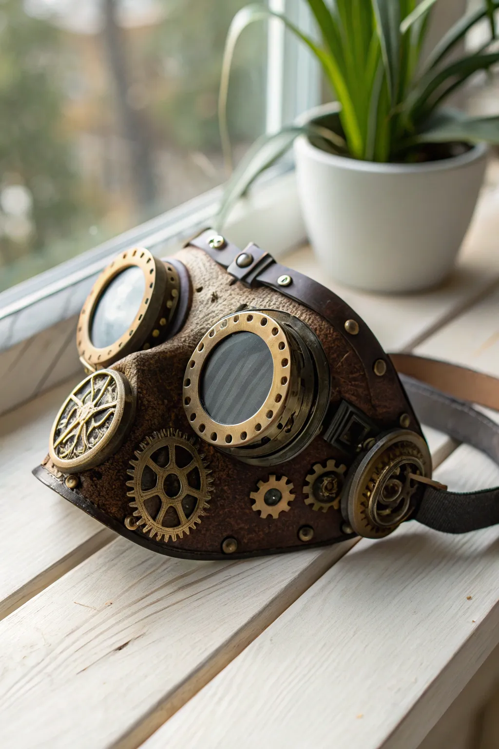 Elevate your decor with steampunk elegance: a mask that beautifully marries past and future.