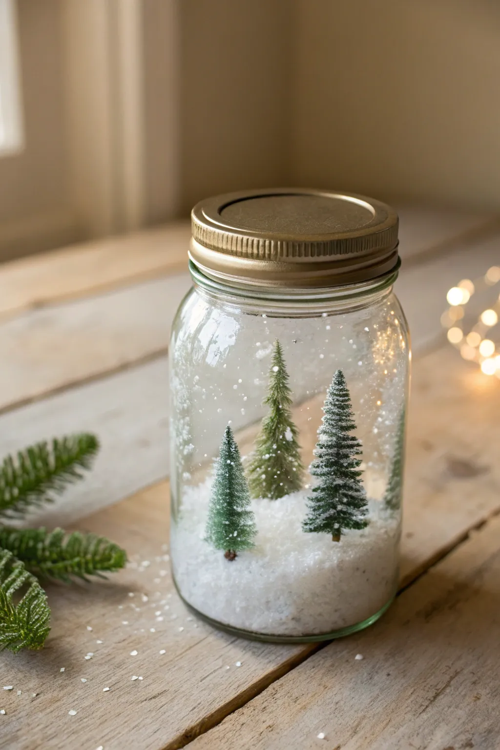 Capture the magic of a winter wonderland with this charming faux snow globe mason jar.