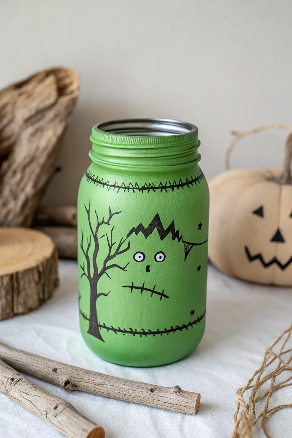 Add a touch of classic monster charm to your Halloween decor with this handcrafted Frankenstein jar. 🎃🖌️
