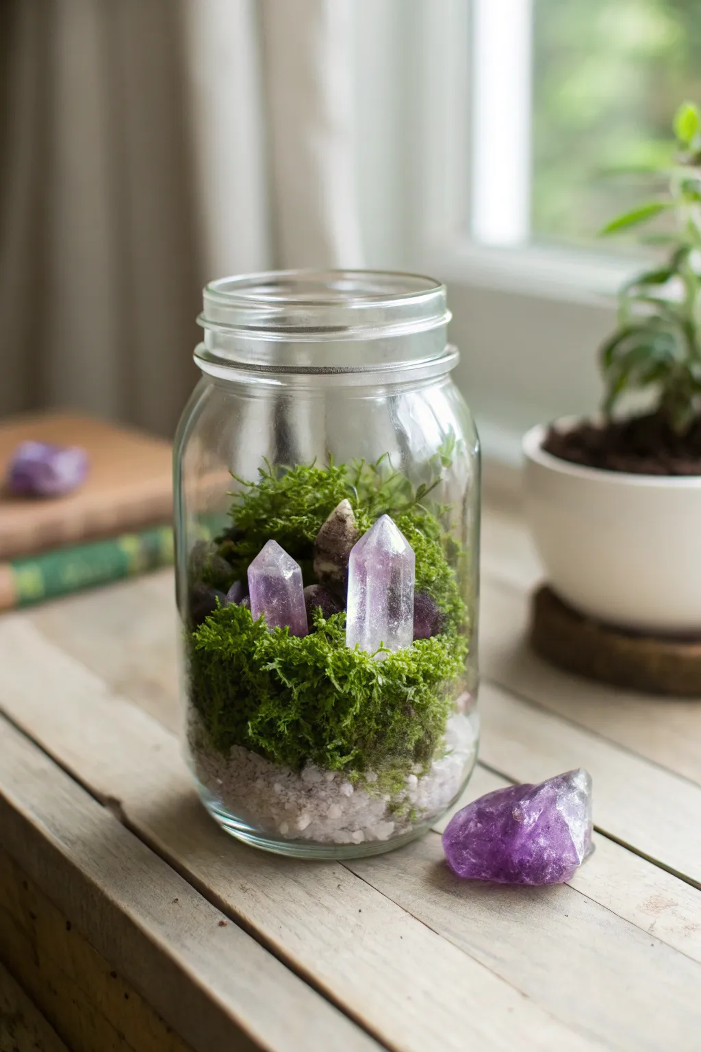 Elevate your space with a mystical crystal terrarium, where simplicity meets serene beauty.