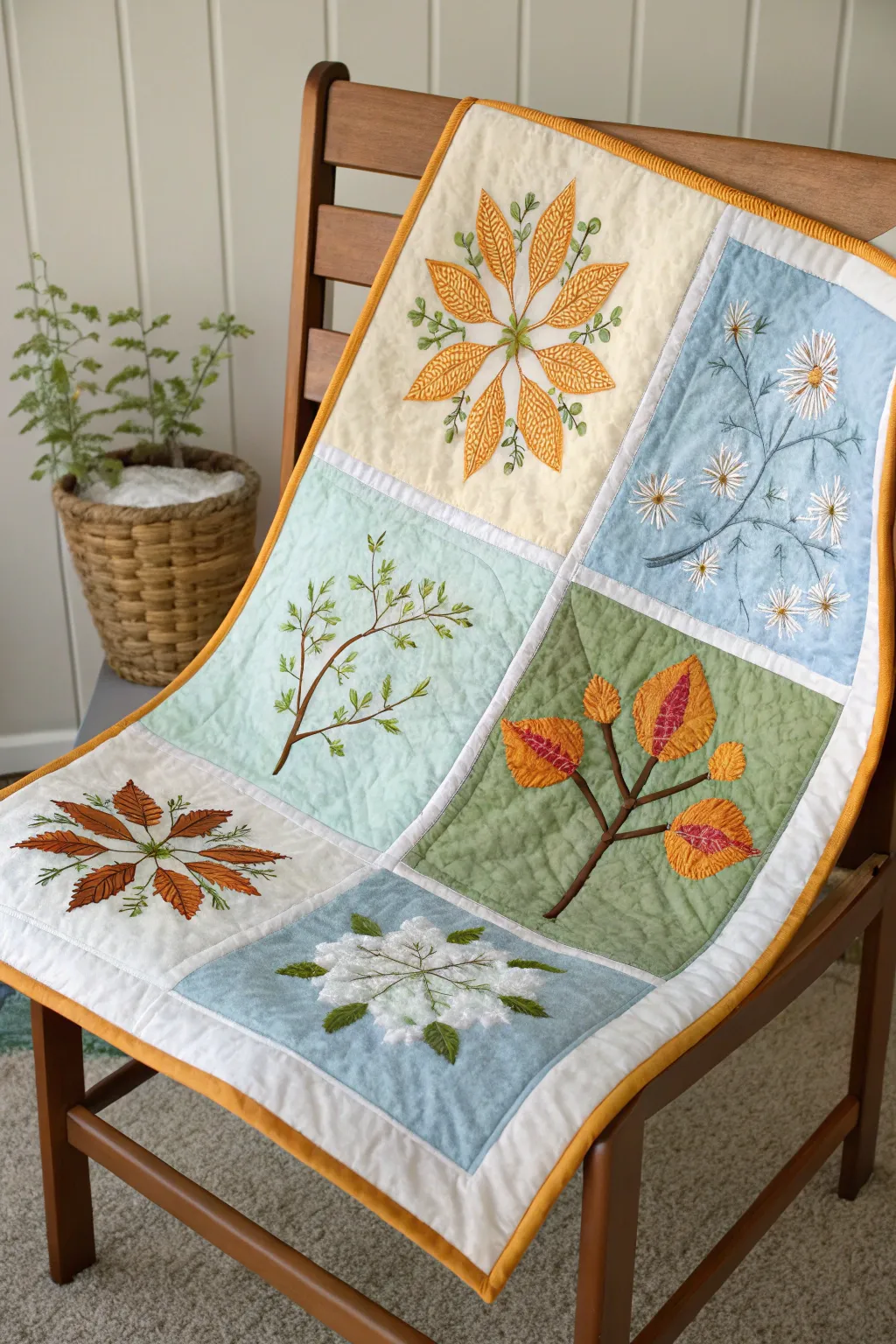 Embrace the changing seasons with a beautifully crafted memory quilt, capturing nature's splendor throughout the year.