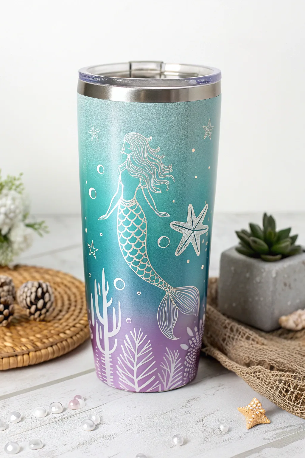 Dive into whimsy with this enchanting mermaid tumbler, a perfect blend of Scandinavian simplicity and Boho magic.