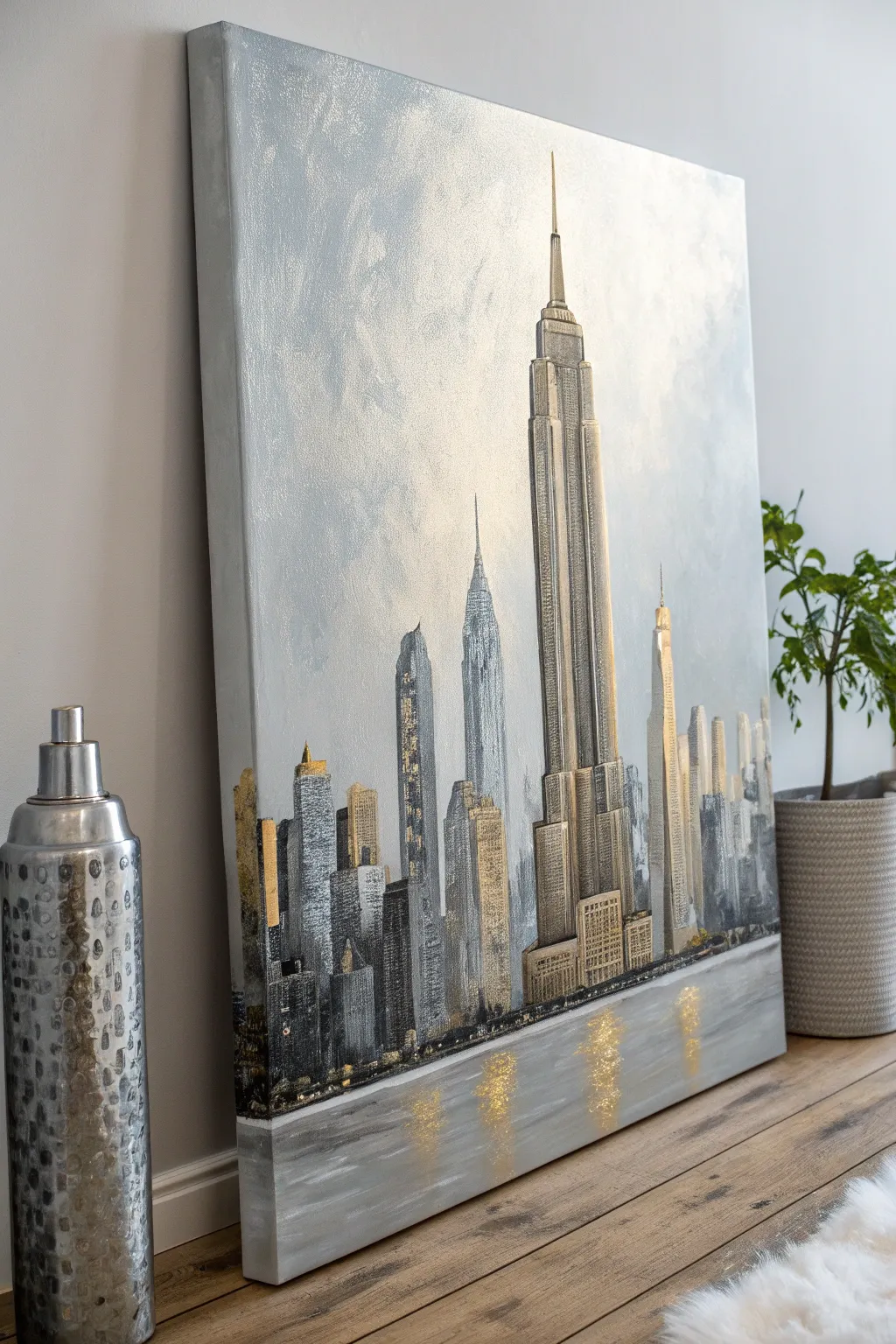 Illuminate your space with the chic elegance of metallic cityscapes. Perfect for lovers of modern minimalism.