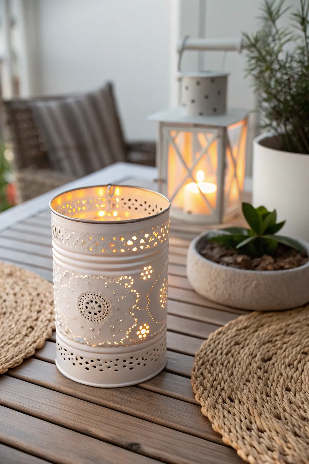 Illuminate your summer evenings with charming upcycled tin can lanterns.