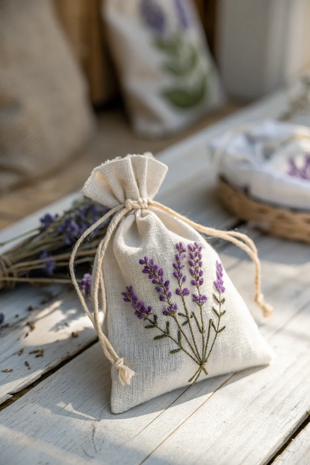 Elevate your space with the charming simplicity of handmade lavender sachets.