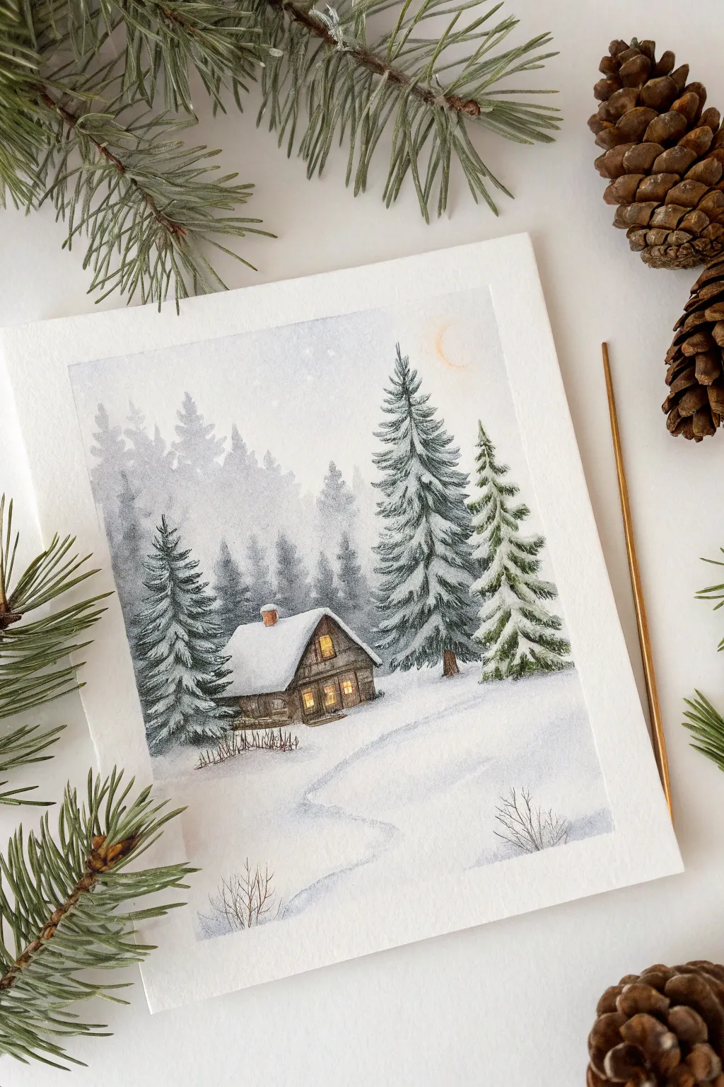 Embrace the magic of winter with this charming mini watercolor wonderland.