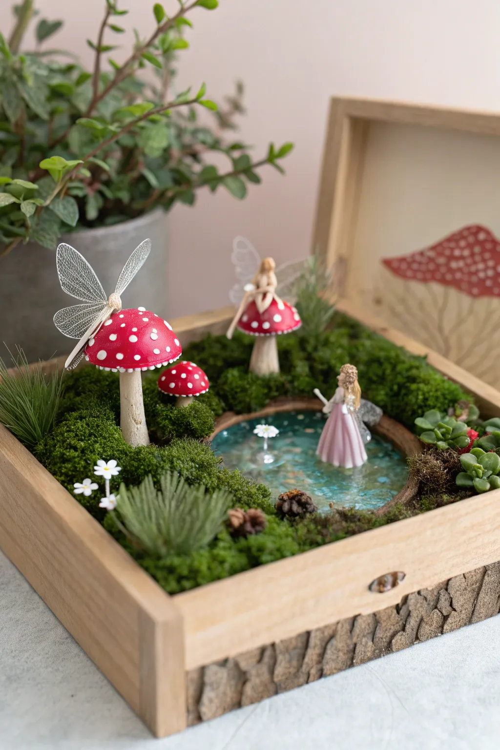 Step into a world of wonder with this enchanting miniature fairy garden, where magic and craftsmanship meet simplicity.