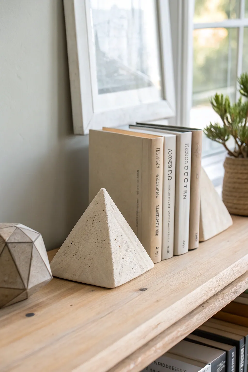 Elevate your shelf decor with handcrafted minimalist clay bookends, blending Scandinavian simplicity with Boho charm.