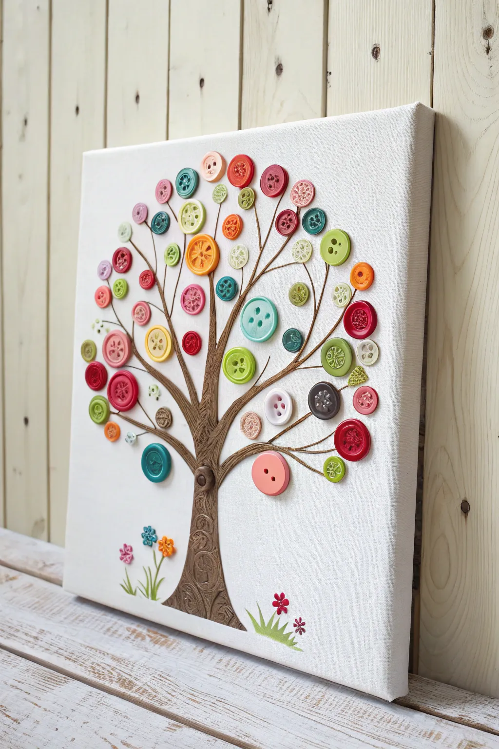 Add a touch of whimsy and color to your craft room with this enchanting Button Tree Canvas.