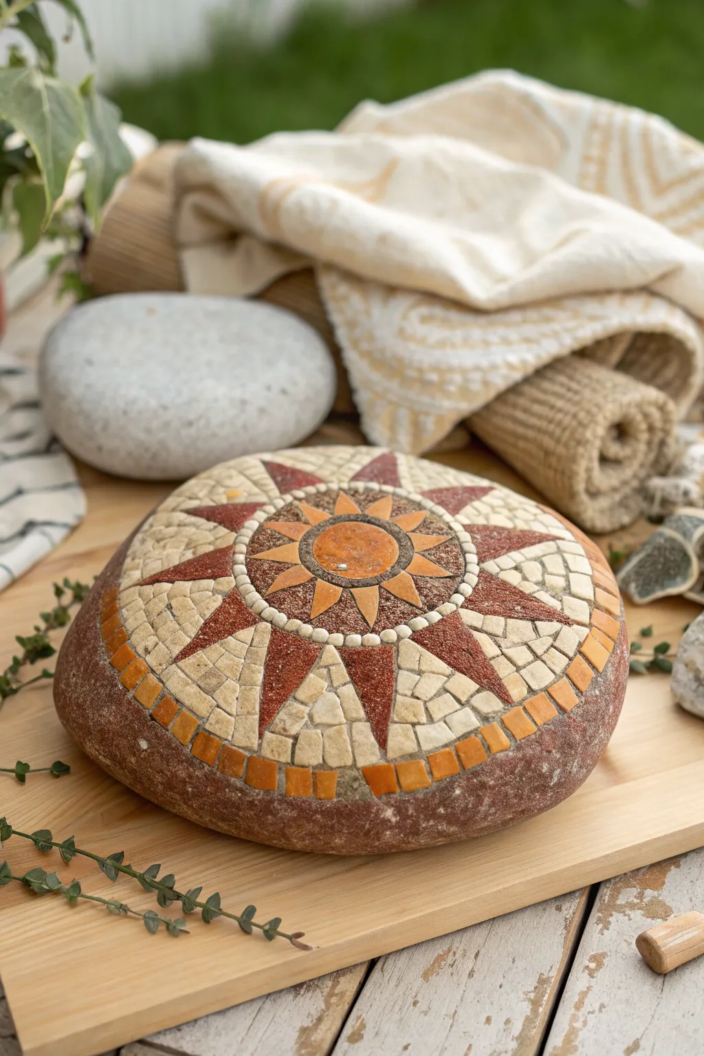 Illuminate your space with the radiant charm of a handcrafted sun mosaic. 🌞✨