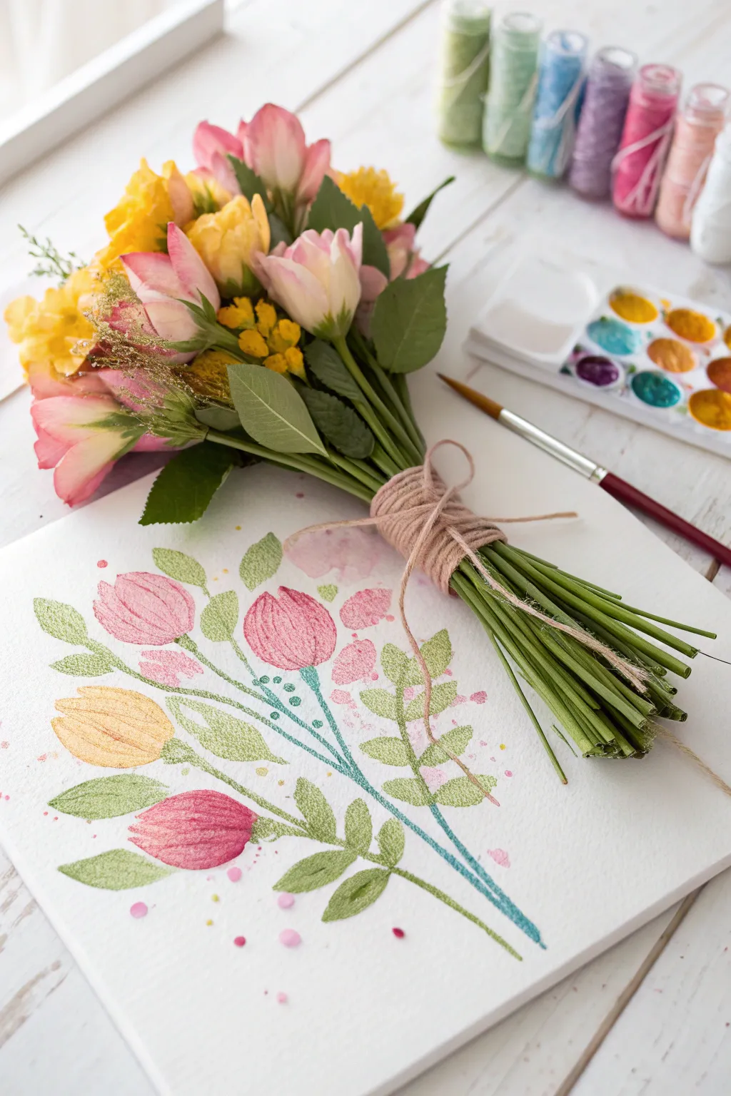 A colorful burst of creativity: a string paint bouquet crafted with love.