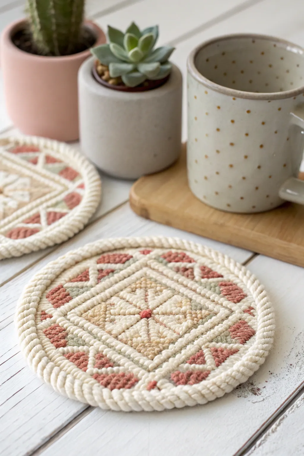 Elevate your home decor with handcrafted needlepoint coasters—where artistry meets functionality.