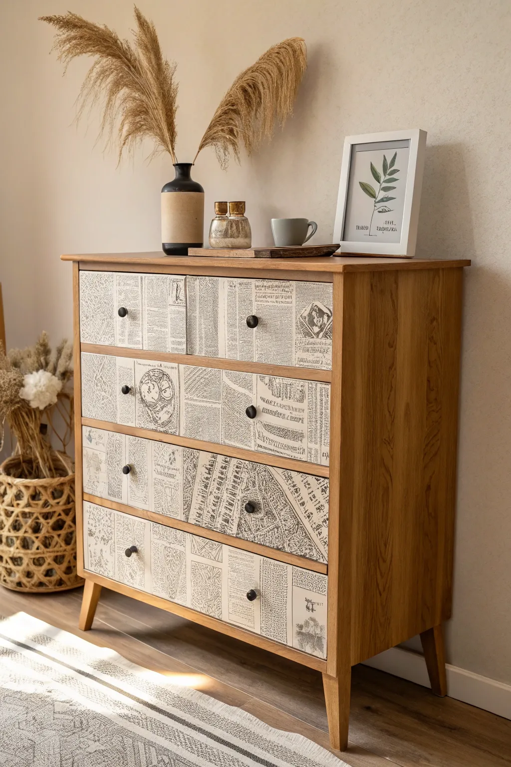 Transform your space: Breathe new life into furniture with elegant newspaper decoupage.